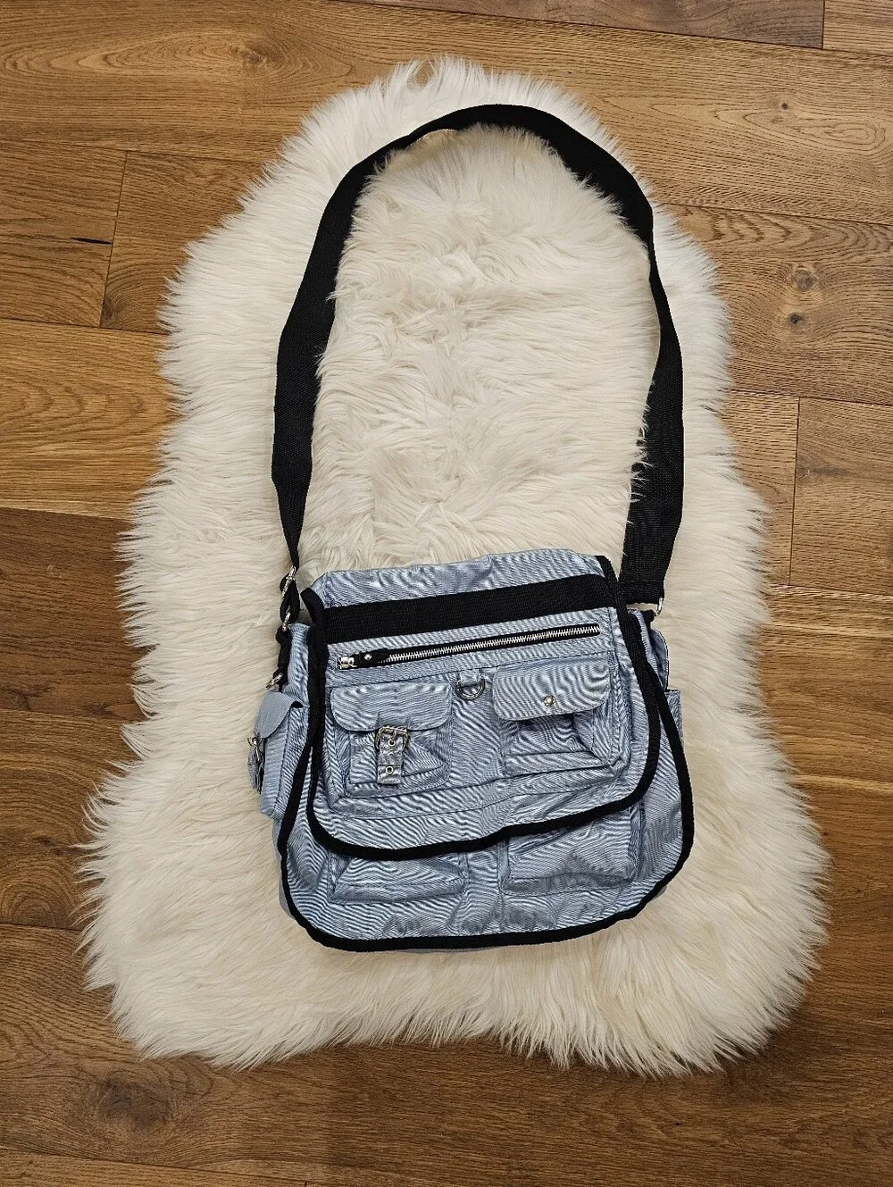 Vintage Old Navy Light Blue Crossbody Bag with Black Trim